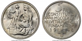 Confederation 5 Francs 1948-B MS66 PCGS, Bern mint, KM48. Commemorates the centennial of the Swiss Constitution. 

HID09801242017

© 2020 Heritage...