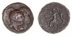 Monedas Antiguas
Bruttium
AE-18. Lokroi. (c. 350-300 a.C.). A/Bustos de los Dioscuros a der. R/Zeus entronizado a izq., alrededor ley. 5.18g. SNG.Co...