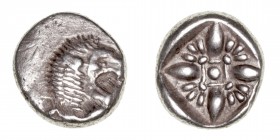 Monedas Antiguas
Jonia
Diobolo. AR. Mileto. (siglo V a.C.). A/Cabeza de león a der. R/Estrella, dentro de cuadrado incuso. 1.25g. 9.00mm. SNG Kayhan...