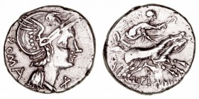República Romana
Flaminia
Denario. AR. Norte de Italia. (109-108 a.C.). A/Cabeza de Roma a der., delante X y detrás ROMA. R/Victoria con corona en b...