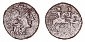 República Romana
Junia
Denario. AR. Roma. (149 a.C.). A/Cabeza de Roma a der., detrás X. R/Los Dioscuros a der., debajo C·IVNI· CF, en exergo (ROMA)...