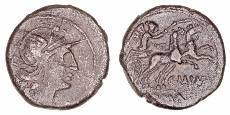 República Romana
Maiania
Denario. AR. Roma. (153 a.C.). A/Cabeza de Roma a der...