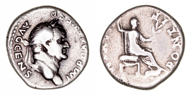 Imperio Romano
Vespasiano
Denario. AR. (69-79). R/PONTIF. (MAXIM). 3.03g. RIC....