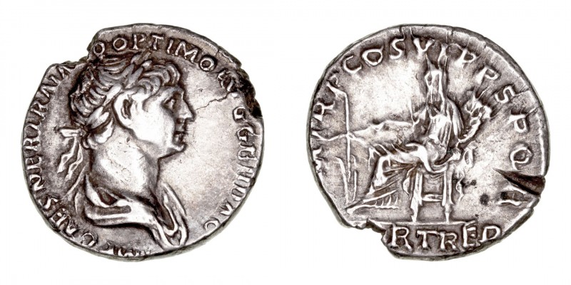Imperio Romano
Trajano
Denario. AR. Roma. (98-117). R/P.M. TR. P. COS. VI P.P....