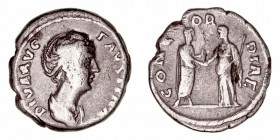 Imperio Romano
Faustina, esposa de A. Pío
Denario. AR. R/CONCORDIAE. 2.71g. RIC.381b. Escasa. BC+.