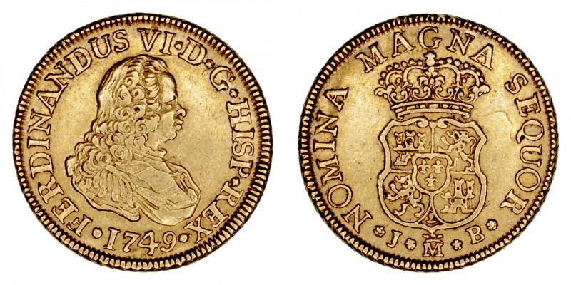 Monarquía Española
Fernando VI
2 Escudos. AV. Madrid JB. 1749. Único año de es...