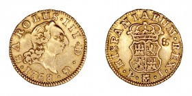 Monarquía Española
Carlos III
1/2 Escudo. AV. Madrid PJ. 1768. Resello trébol (banquero). 1.76g. Cal.1252. (MBC).