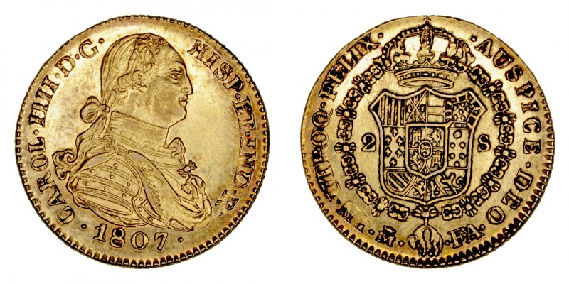 Monarquía Española
Carlos IV
2 Escudos. AV. Madrid FA. 1807. Falsa de época. 6...