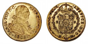 Monarquía Española
Carlos IV
2 Escudos. AV. Madrid FA. 1807. Falsa de época. 6.57g. Barrera 482. Muy escasa así. (EBC).