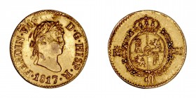 Monarquía Española
Fernando VII
1/2 Escudo. AV. Madrid GJ. 1817. Falsa de época. 1.44g. Barrera 637. Escasa así. (MBC+).