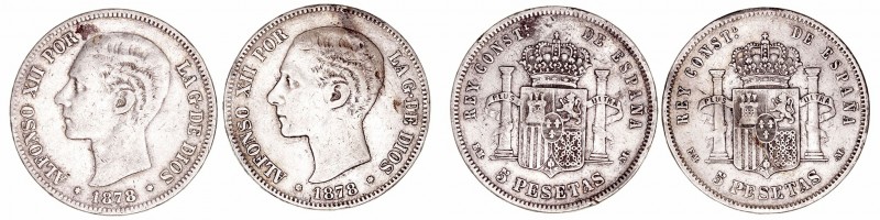 La Peseta
Alfonso XII
5 Pesetas. AR. 1878 EMM. Lote de 2 monedas. Cal.41. Estr...