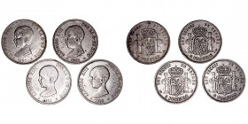 La Peseta
Alfonso XIII
5 Pesetas. AR. Lote de 4 monedas. 1889 *89 (2) y 1891 *91 (2). (MBC- a BC).