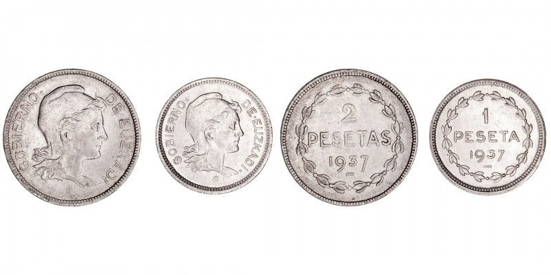 La Peseta
II República
Gobierno de Euzkadi. Serie de 2 valores. 1 y 2 Pesetas ...