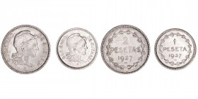 La Peseta
II República
Gobierno de Euzkadi. Serie de 2 valores. 1 y 2 Pesetas 1937. MBC+.