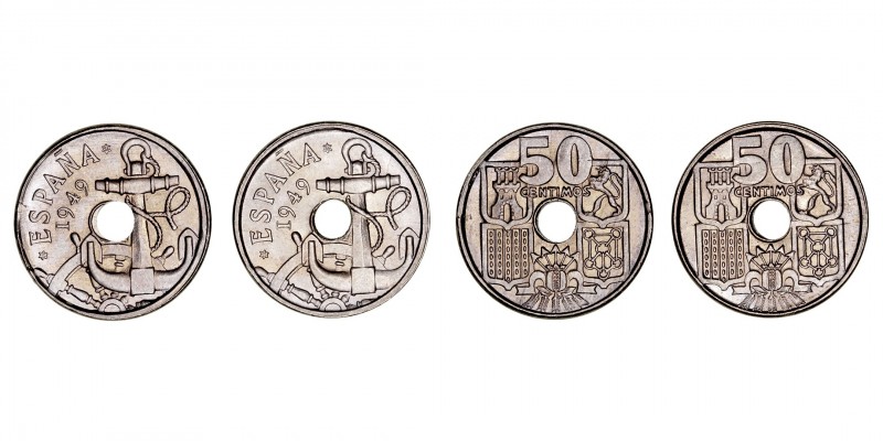 La Peseta
Estado Español
50 Céntimos. Cuproníquel. 1949 *19-56. Lote de 2 mone...