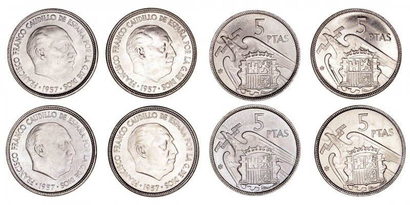 La Peseta
Estado Español
5 Pesetas. Cuproníquel. 1957 *61. Lote de 4 monedas. ...