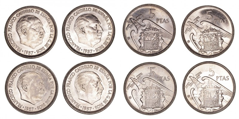 La Peseta
Estado Español
5 Pesetas. Cuproníquel. 1957 *62. Lote de 4 monedas. ...