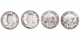 Monedas Extranjeras
África del Este Jorge V
50 Cents. Cuproníquel. Lote de 2 monedas. 1922 y 1924. KM.20. MBC.
