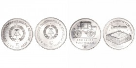 Monedas Extranjeras
Alemania
5 Marcos. Cuproníquel. República Democrática Alemana (RDA). Lote de 2 monedas. 1990 A. KM.134 y 135. EBC-.