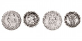 Monedas Extranjeras
Angola
Lote de 2 monedas. CuNi. 1928. 2 y 4 Macutas. KM.67 y 68. MBC-.