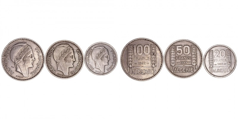 Monedas Extranjeras
Argelia
Lote de 3 valores. CuNi. 20 Francos 1956, 50 Franc...