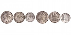 Monedas Extranjeras
Argelia
Lote de 3 valores. CuNi. 20 Francos 1956, 50 Francos 1949 y 100 Francos 1952. KM.91/93. MBC+ a MBC.