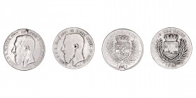 Monedas Extranjeras
Congo Belga Leopoldo II
50 Céntimos. AR. Lote de 2 monedas. 1891 (sirvió de joya) y 1896. KM.5. (BC-).