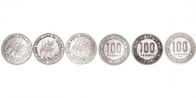 Monedas Extranjeras
Congo
100 Francs. Ni. Lote de 3 monedas. 1971, 1972 y 1975. KM.1/2. MBC a BC+.