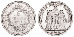 Monedas Extranjeras
Francia
5 Francos. AR. 1873 A. 24.99g. KM.820.1. MBC-.