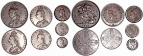 Monedas Extranjeras
Gran Bretaña Victoria
AR. 1887. Victoria Jubilee Specimen Set (estuche del Jubileo). 7 valores. Corona, doble florín, 1/2 corona...