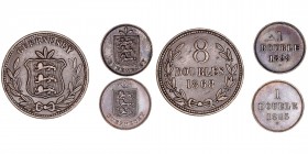 Monedas Extranjeras
Guernesey
Lote de 3 monedas. AE. Double 1885 H y 1899 H y 8 Doubles 1868. KM.7 y 10. EBC a MBC.