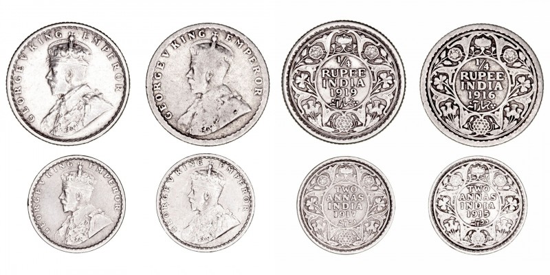 Monedas Extranjeras
India Británica Jorge V
Lote de 4 monedas. AR. 2 Annas 191...