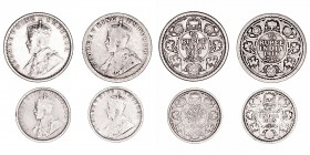 Monedas Extranjeras
India Británica Jorge V
Lote de 4 monedas. AR. 2 Annas 1915 y 1917 y 1/4 Rupia 1916 y 1919. KM.515 y 518. MBC a BC+.