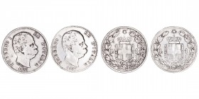 Monedas Extranjeras
Italia Umberto I
Lira. AR. Lote de 2 monedas. 1886 R y 1887 M. KM.24.1/2. BC+ a BC-.