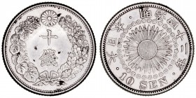 Monedas Extranjeras
Japón
10 Sen. AR. Año 24 (1891). 2.25g. Y.23. Puntitos. (MBC+).