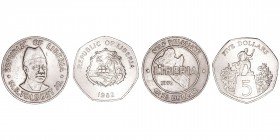 Monedas Extranjeras
Liberia
Lote de 2 monedas. CuNi. Dólar 1976 y 5 Dólares 1982. KM.32 y 44. MBC.