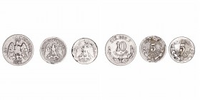 Monedas Extranjeras
México
Lote de 3 monedas. AR. 5 Centavos 1895 Zacatecas Z y Guanajuato S, 10 Centavos 1895 Zacatecas Z. KM.398.5/10 y 403.10. Go...
