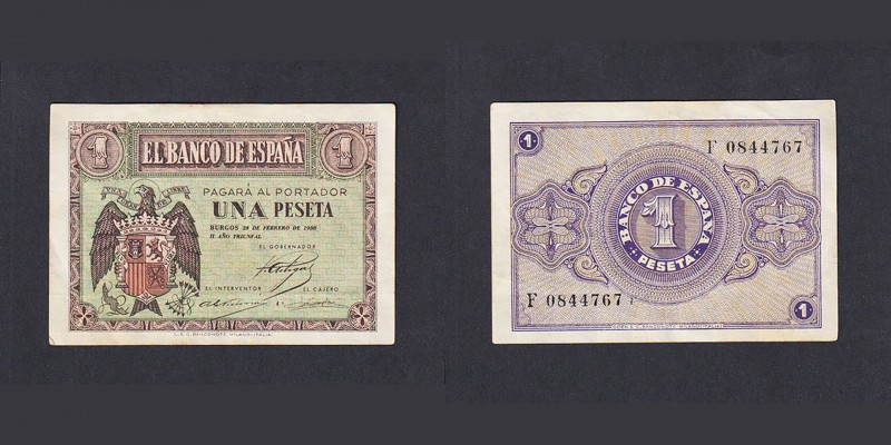 Billetes
Estado Español, Banco de España
Peseta. Burgos, 28 febrero 1938. Seri...