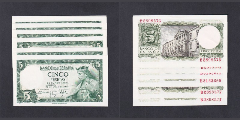 Billetes
Estado Español, Banco de España
5 Pesetas. 22 julio 1954. Serie B. Lo...