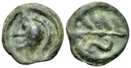 Bellovaci AE Cast Potin 

Celtic Gaul. Bellovaci. AE Cast Potin (19 mm, 2.87 g), Potin au chevrons.
Obv. Helmeted head to left.
Rev. S shaped orna...