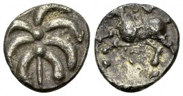 Helvetii AR Büschelquinar, mid 1st century BC 

Celtic, Central Europe. Helvetii. AR Büschelquinar (13 mm, 1.80 g), mid 1st century BC.
Obv. Palmet...