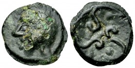 Suessiones AE Cast Potin 

Celtic Gaul. Suessiones. AE Cast Potin (19 mm, 3.89 g) "Type de Pommiers".
Av. Head to left.
Rev. Three volutes and thr...