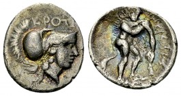 Kroton AR Diobol, c. 300-250 BC 

Bruttium, Kroton. AR Diobol (12-13 mm, 1.14 g), c. 300-250 BC.
Obv. ΚΡΟΤΩ, Head of Athena to right, wearing Corin...