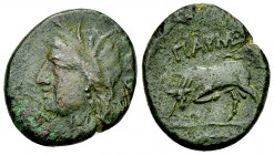 Thourioi AE17, c. 280-213 BC 

Lucania, Thourioi. AE17 (4.16 g), c. 280-213 BC.
Obv. Head Of Demeter to left; [ΘOYPIA behind].
Rev. Bull charging ...