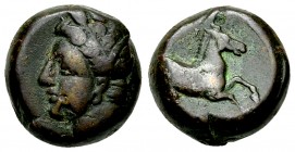 Aitna AE Tetras, c. 354-344 BC 

Sicily, Aitna. AE Tetras (14 mm, 5.03 g), c. 354-344 BC.
 Obv. Wreathed head of Kore to left.
 Rev. Horse prancin...