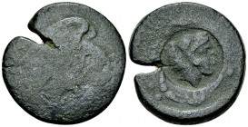 Akragas AE Tetras, c. 405-392 BC, countermarked 

Sicily, Akragas. Punic occupation. AE Tetras (29-30 mm, 19.25 g), c. 405-392 BC.
Obv. Eagle stand...