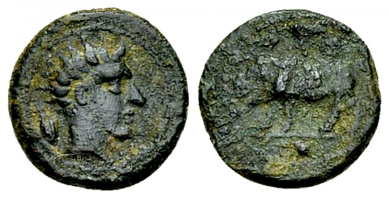 Gela AE Onkia, c. 420-405 BC 

Sicily, Gela. AE Onkia (11 mm, 1.13 g), c. 420-...