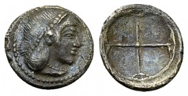 Syracuse AR Litra, c. 480-470 BC 

Sicily, Syracuse. Time of Hieron I, c. 480-470 BC. AR Litra (9 mm, 0.66 g). 
Obv. Head of Arethusa right.
Rev. ...