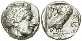 Athens AR Tetradrachm, c. 440s BC 

Attica, Athens. AR Tetradrachm (23 mm, 17.18 g), c. 440s BC.
Obv. Head of Athena to right, wearing crested Atti...