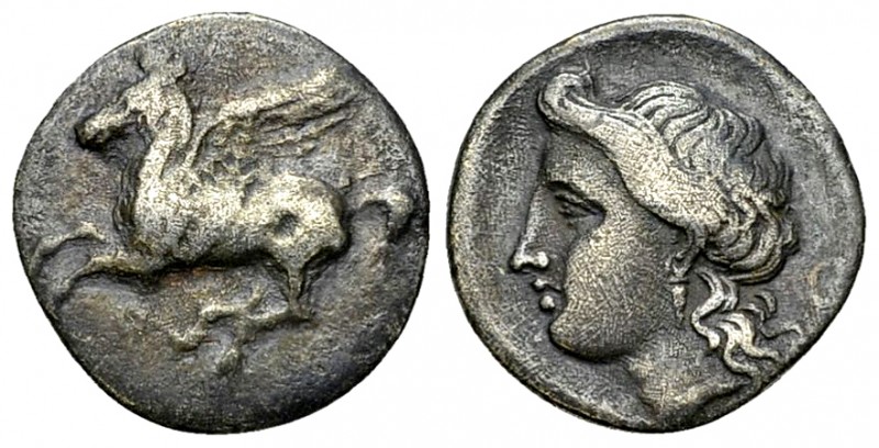 Corinth AR Drachm, c. 350-300 BC 

Corinthia, Corinth. AR Drachm (15 mm, 2.39 ...